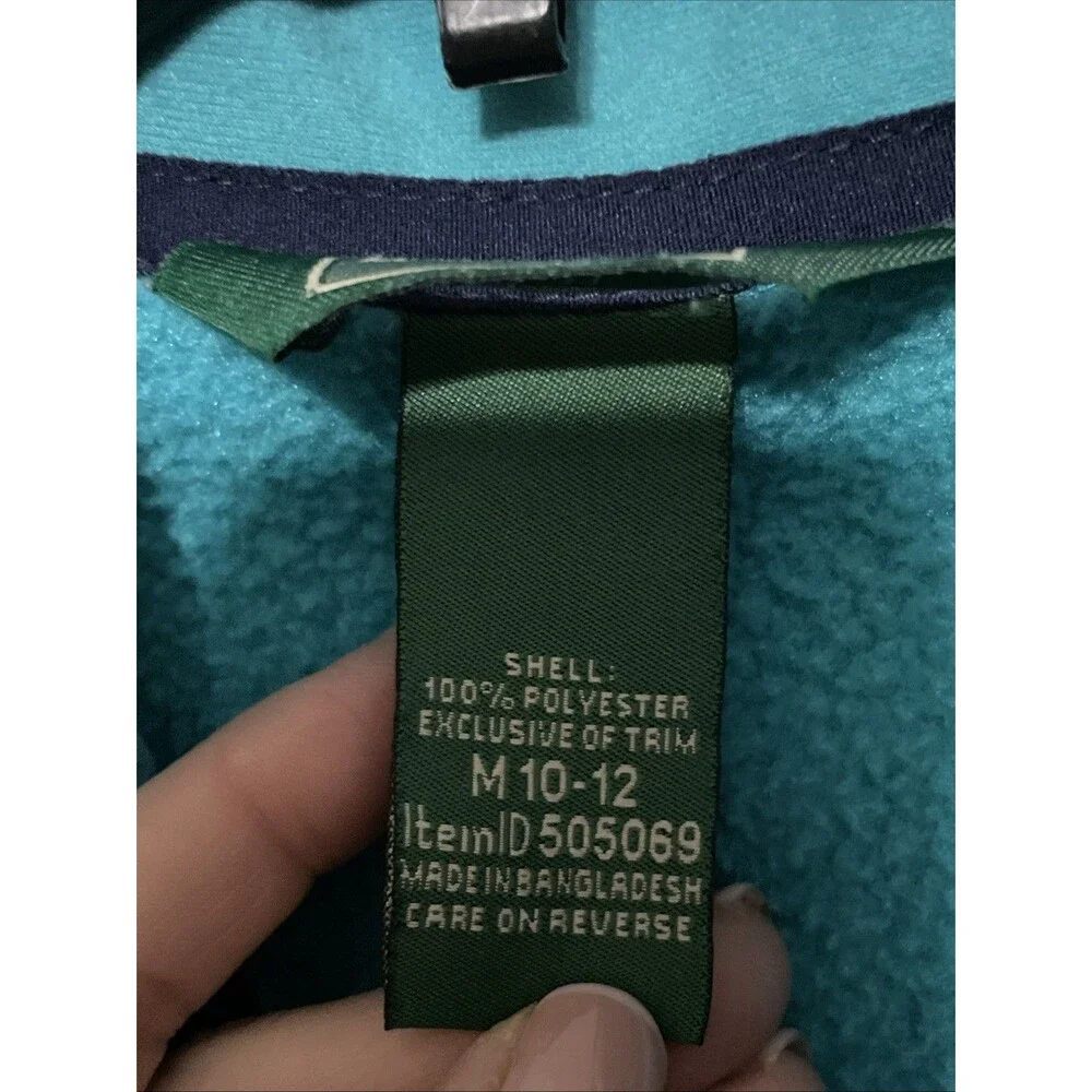 LL Bean Youth Blue Fleece Jacket Full Zip Up Zipper Pockets Size 10/12